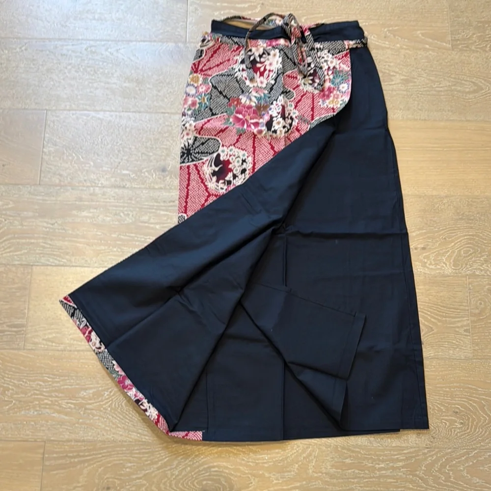 Vintage Japanese Kimono Floral Print 2-Piece Wrap Maxi Skirt & Top Set NWOT